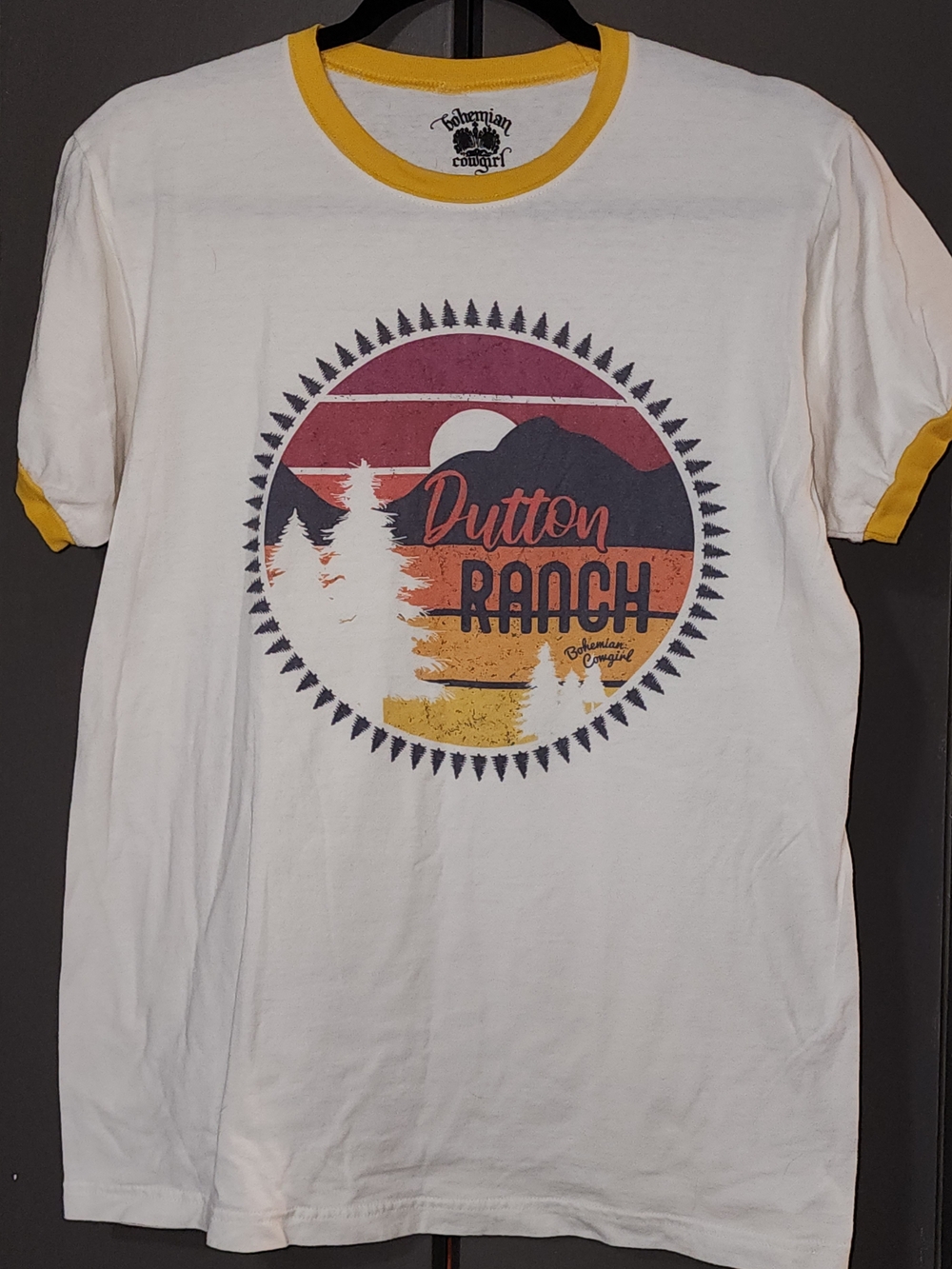 Dutton Ranch White Short-Sleeve Ringer Tee with Yellow Trim - Picture 2 of 3